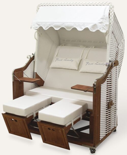 Strandkorb "FIRST LADY WHITE" - Zweisitzer Ostseeform Halblieger