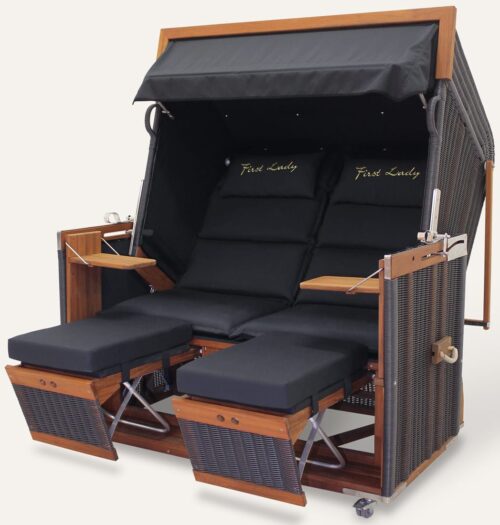 Strandkorb „First Lady Black“ - Zweisitzer Extrabreit Nordseeform Volllieger